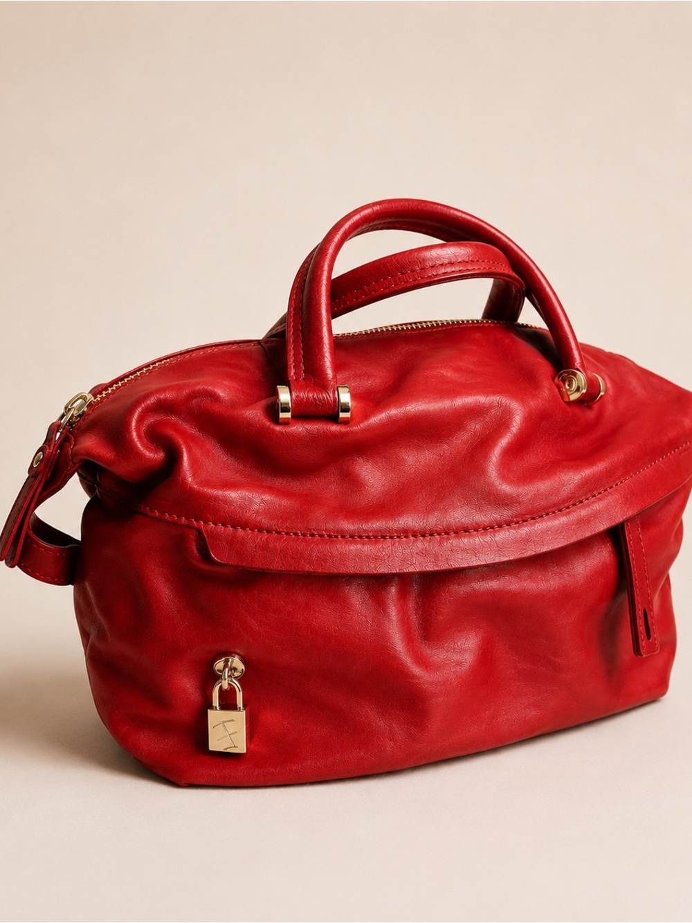 Furla Red Leather Satchel Shoulder Bag Crossbody Purse Large Slouchy Tote